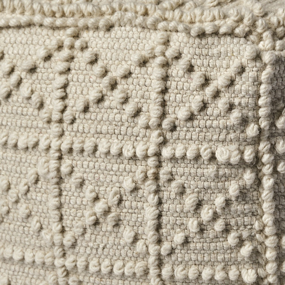 18" Ivory Wool Knubby Geometric Cube Pouf Ottoman SpadezStore