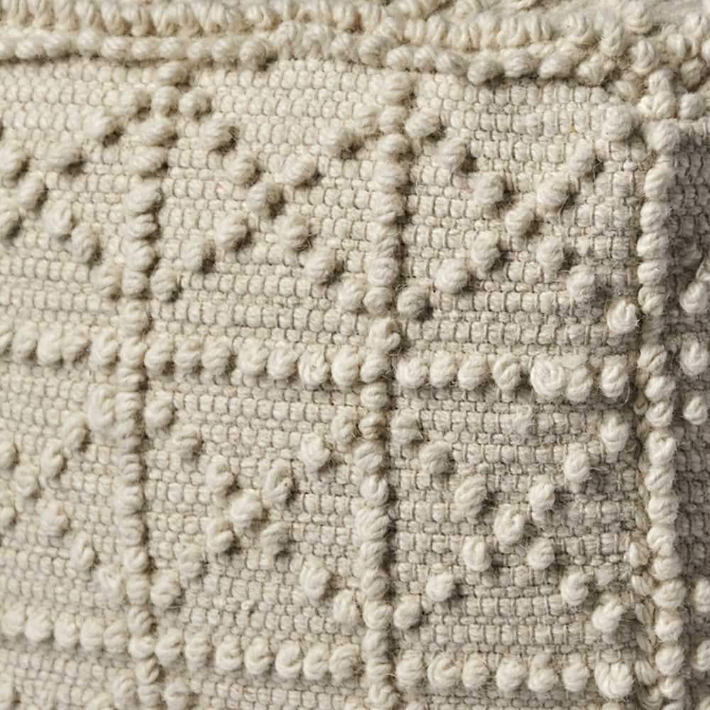 18" Ivory Wool Knubby Geometric Cube Pouf Ottoman SpadezStore