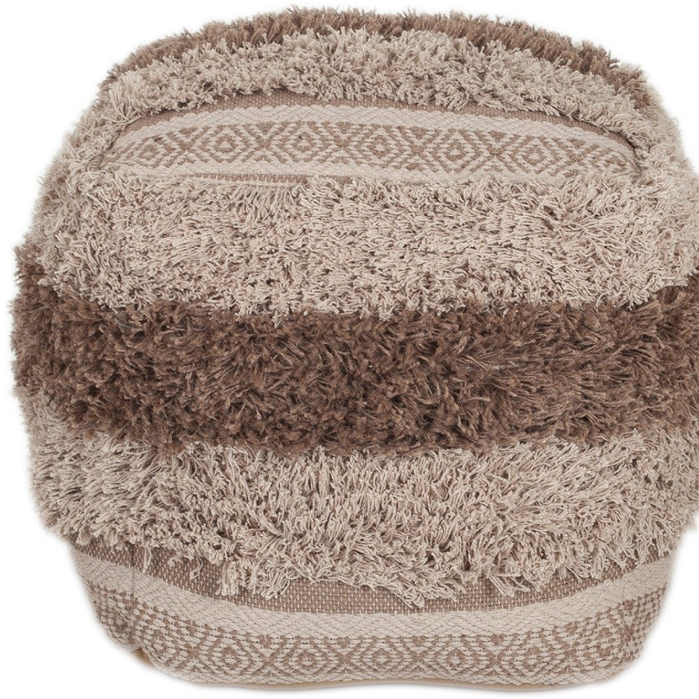 18" Beige Striped Pouf Ottoman SpadezStore