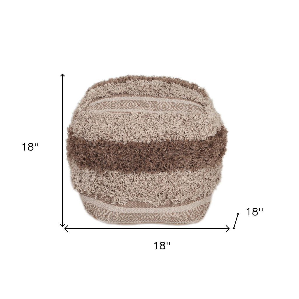 18" Beige Striped Pouf Ottoman SpadezStore