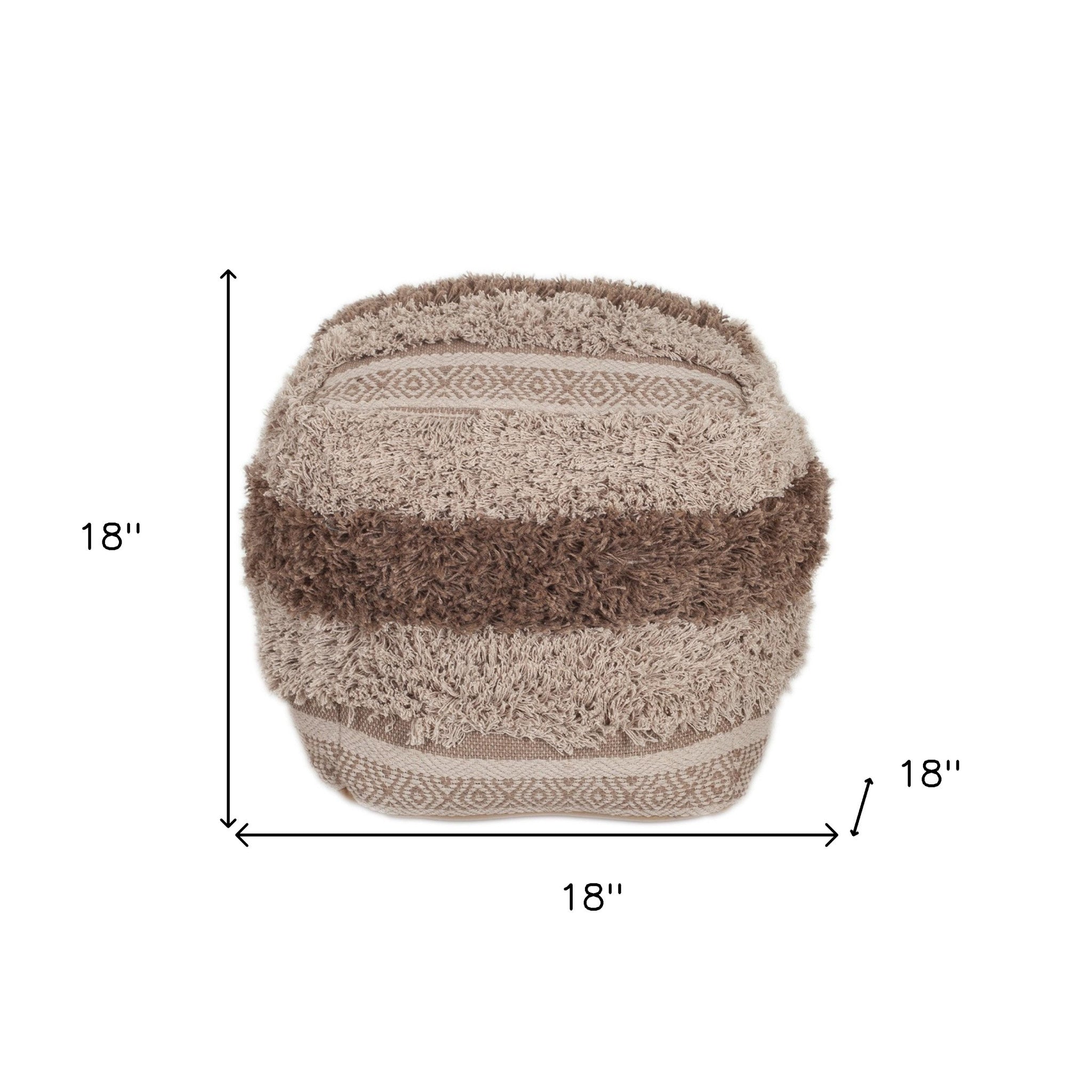 18" Beige Striped Pouf Ottoman SpadezStore