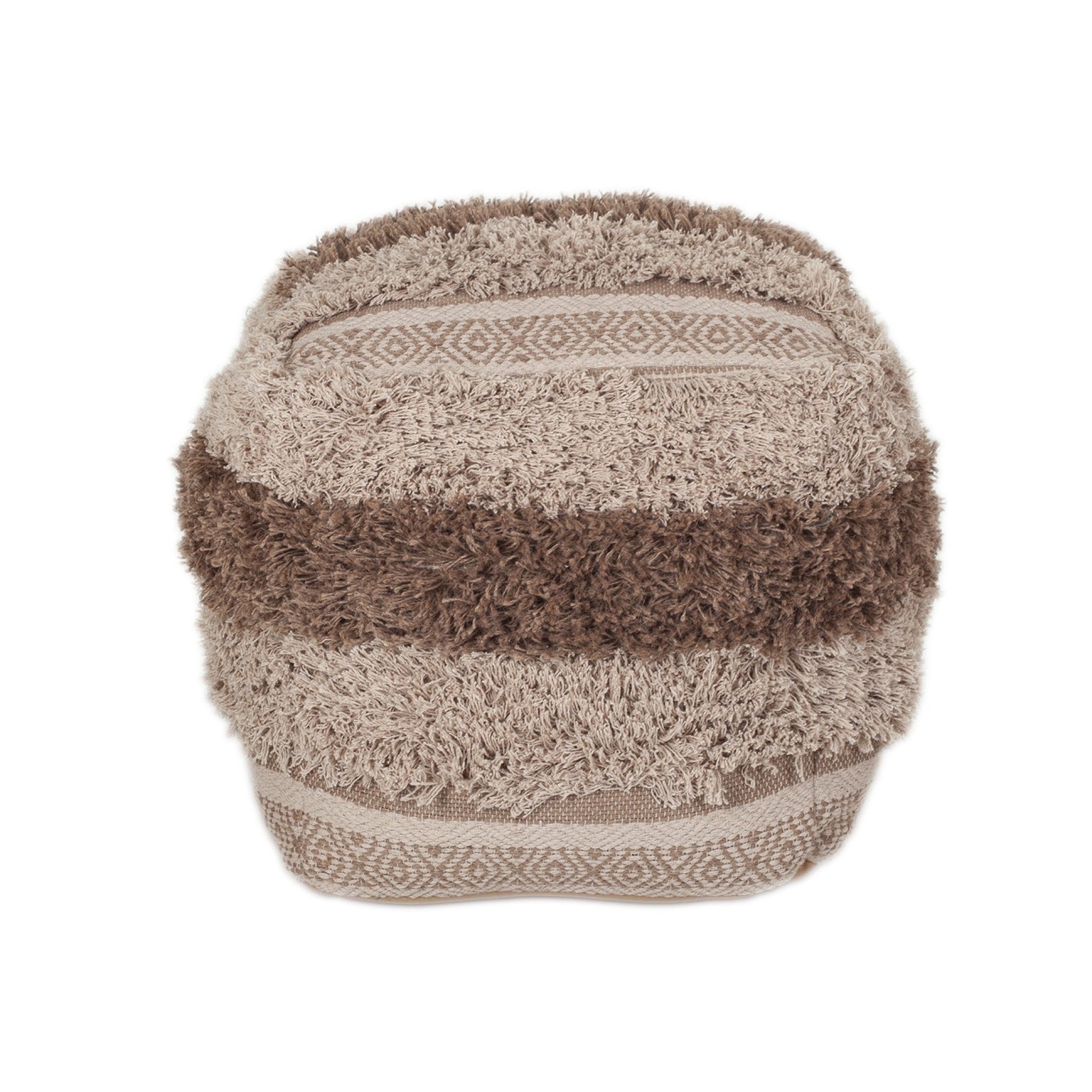 18" Beige Striped Pouf Ottoman SpadezStore