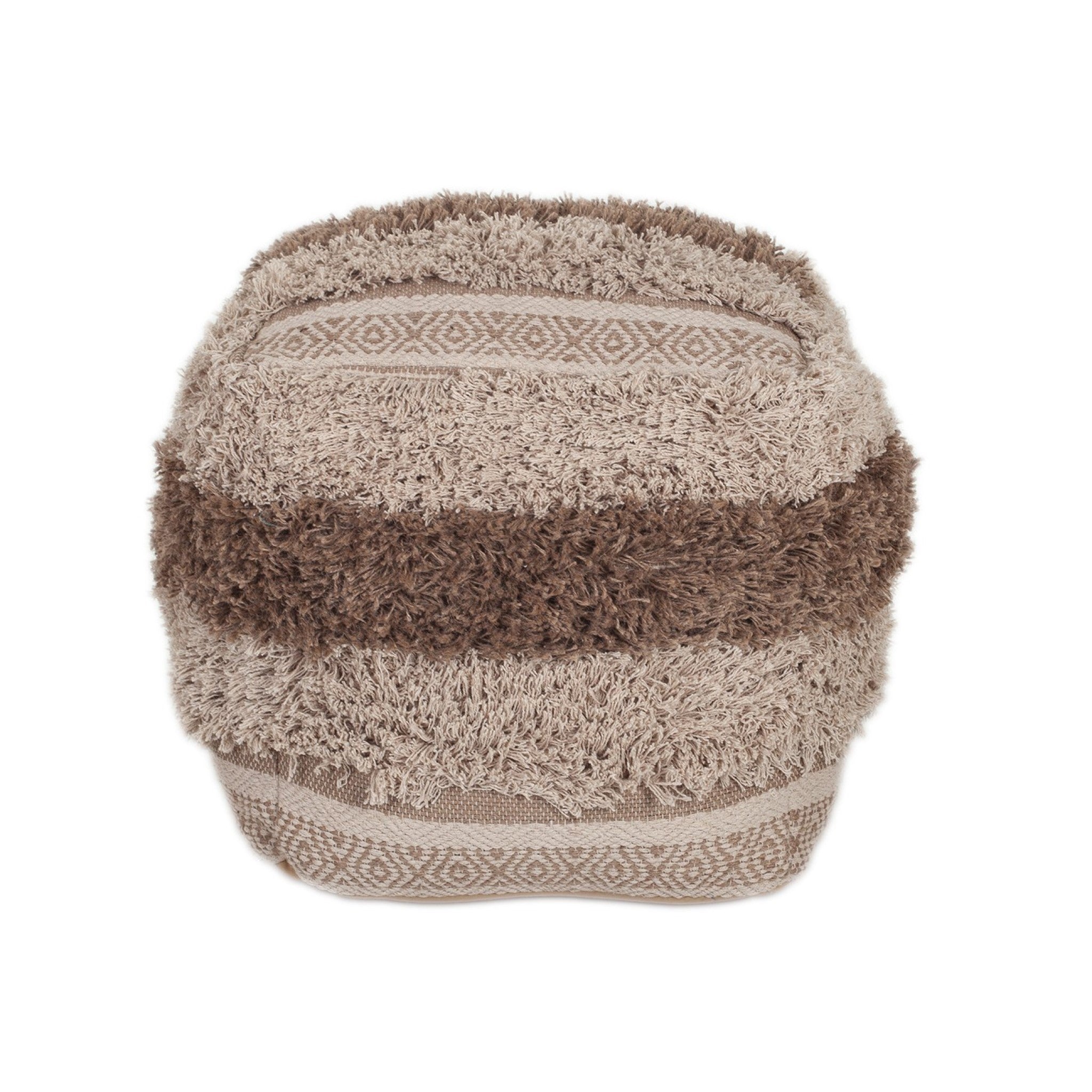 18" Beige Striped Pouf Ottoman SpadezStore