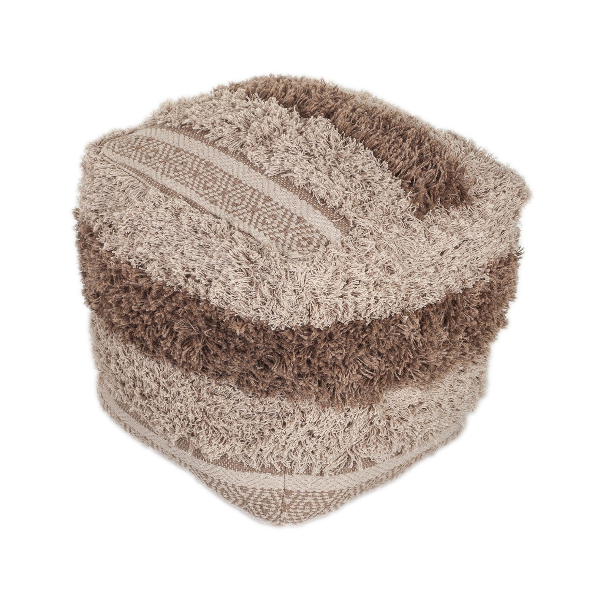 18" Beige Striped Pouf Ottoman SpadezStore