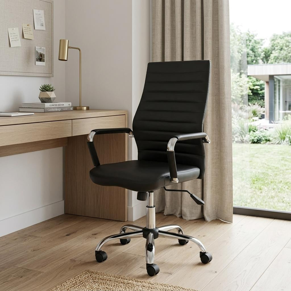 Silver and Black Adjustable Swivel Faux Leather Rolling Conference Office Chair