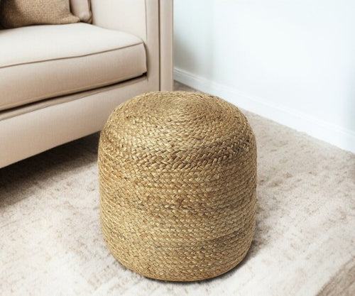 16" Jute Round Pouf Ottoman SpadezStore