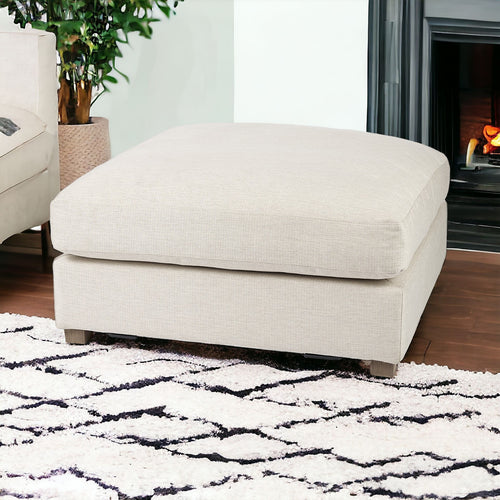 39" Beige Fabric and Brown Cocktail Ottoman SpadezStore