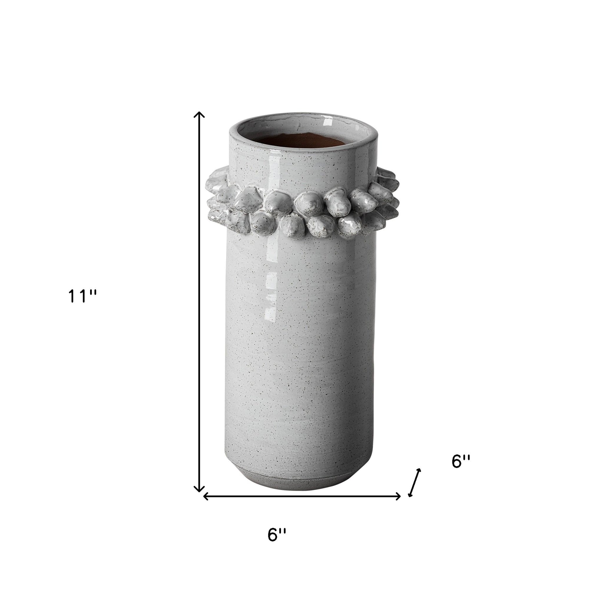 11" Gray Abstract Cylinder Ceramic Table Vase