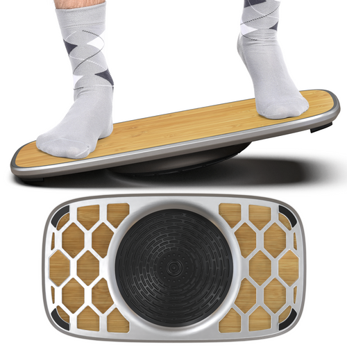 Bamboo and Silver Active Standing Desk Balance Board SpadezStore