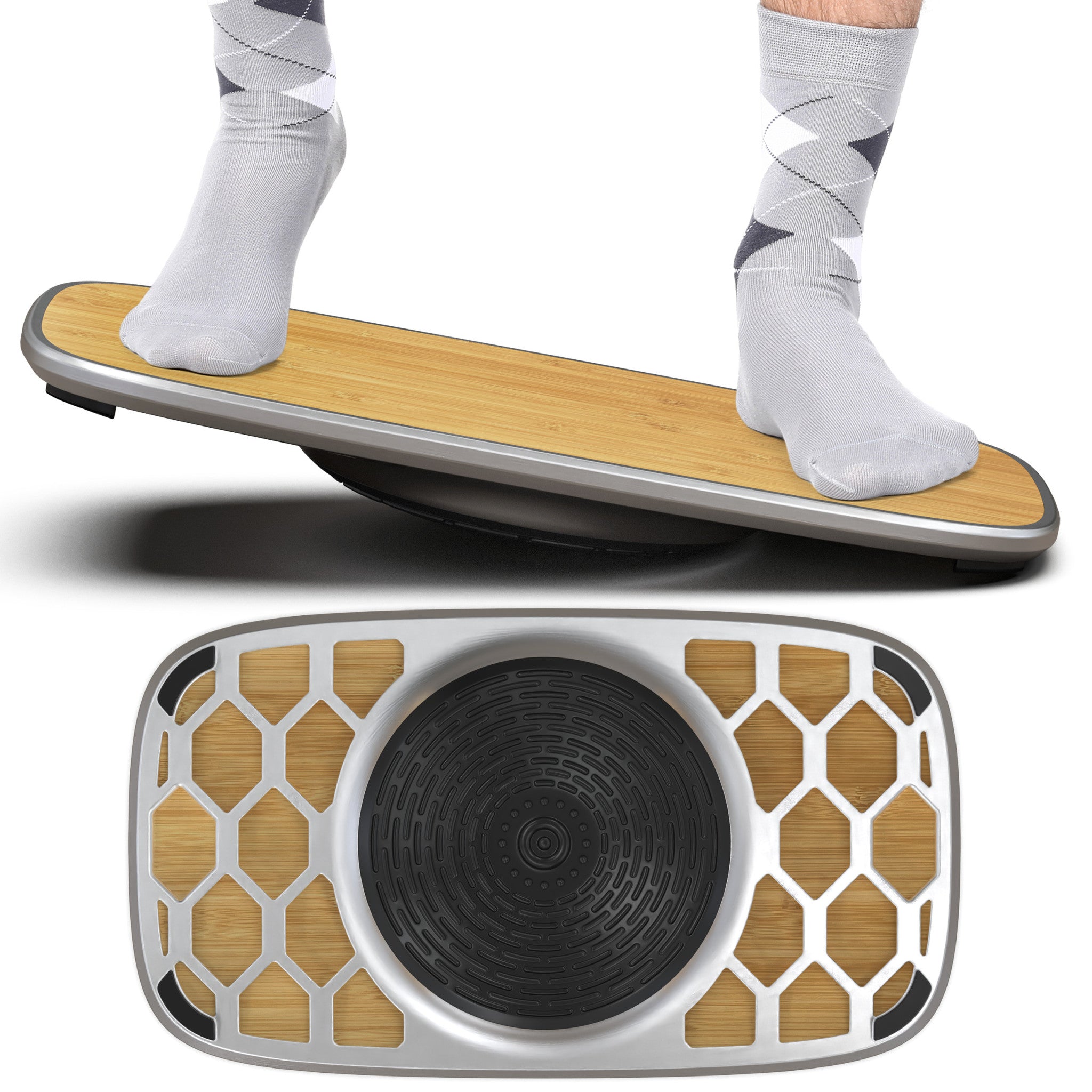 Bamboo and Silver Active Standing Desk Balance Board SpadezStore