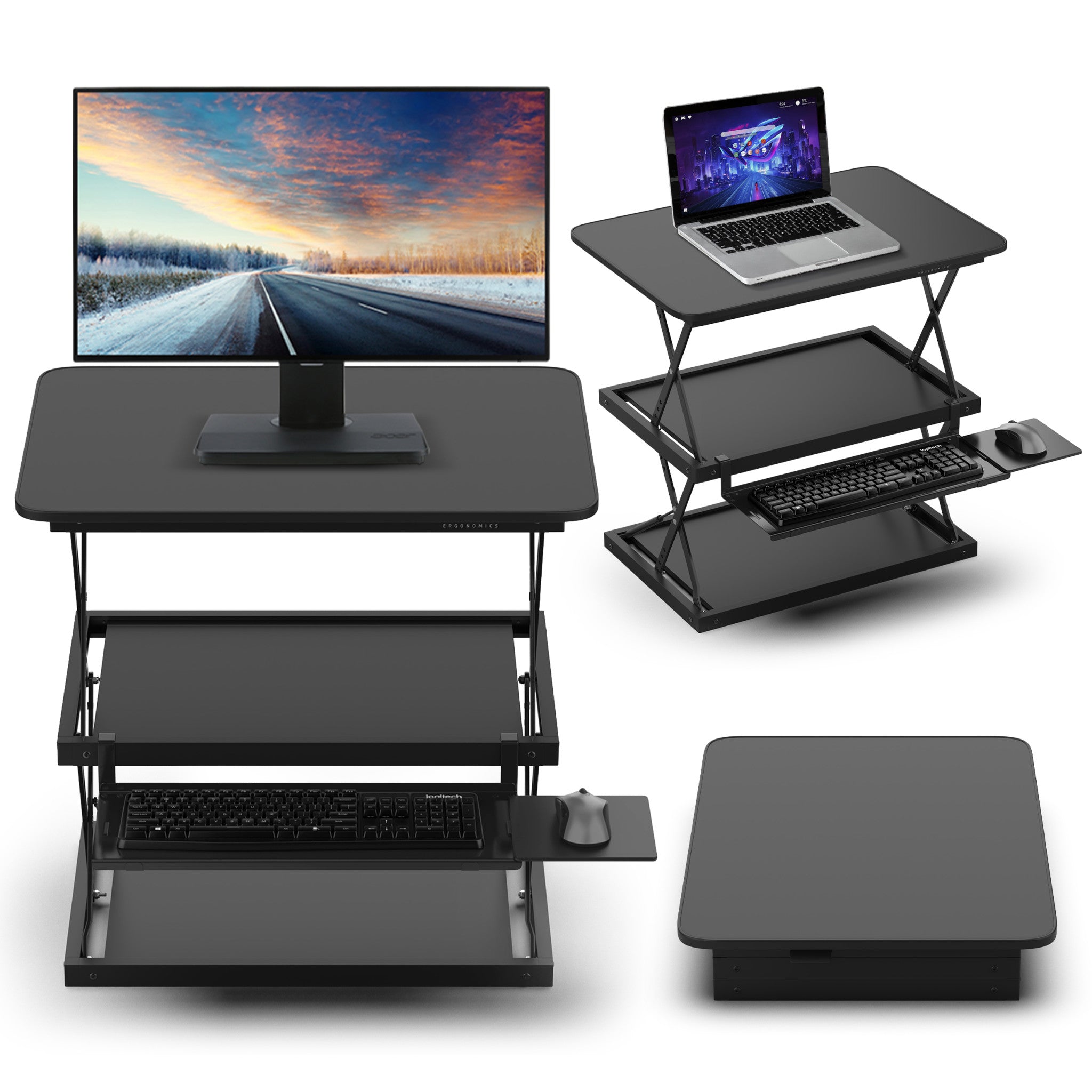 Black Adjustable Tall Standing Desk Converter and Riser - Thumbnail 2