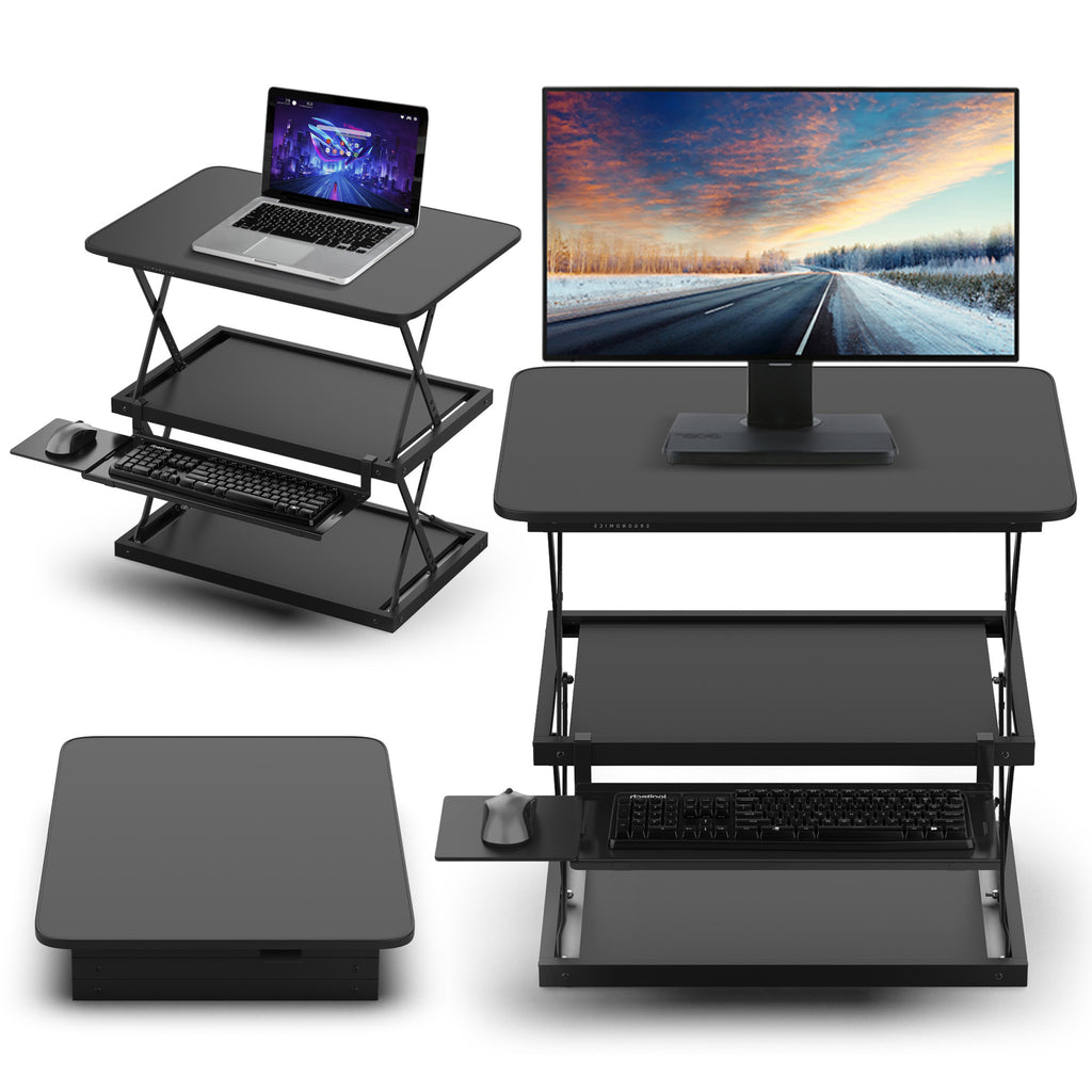 Black Adjustable Tall Standing Desk Converter and Riser SpadezStore