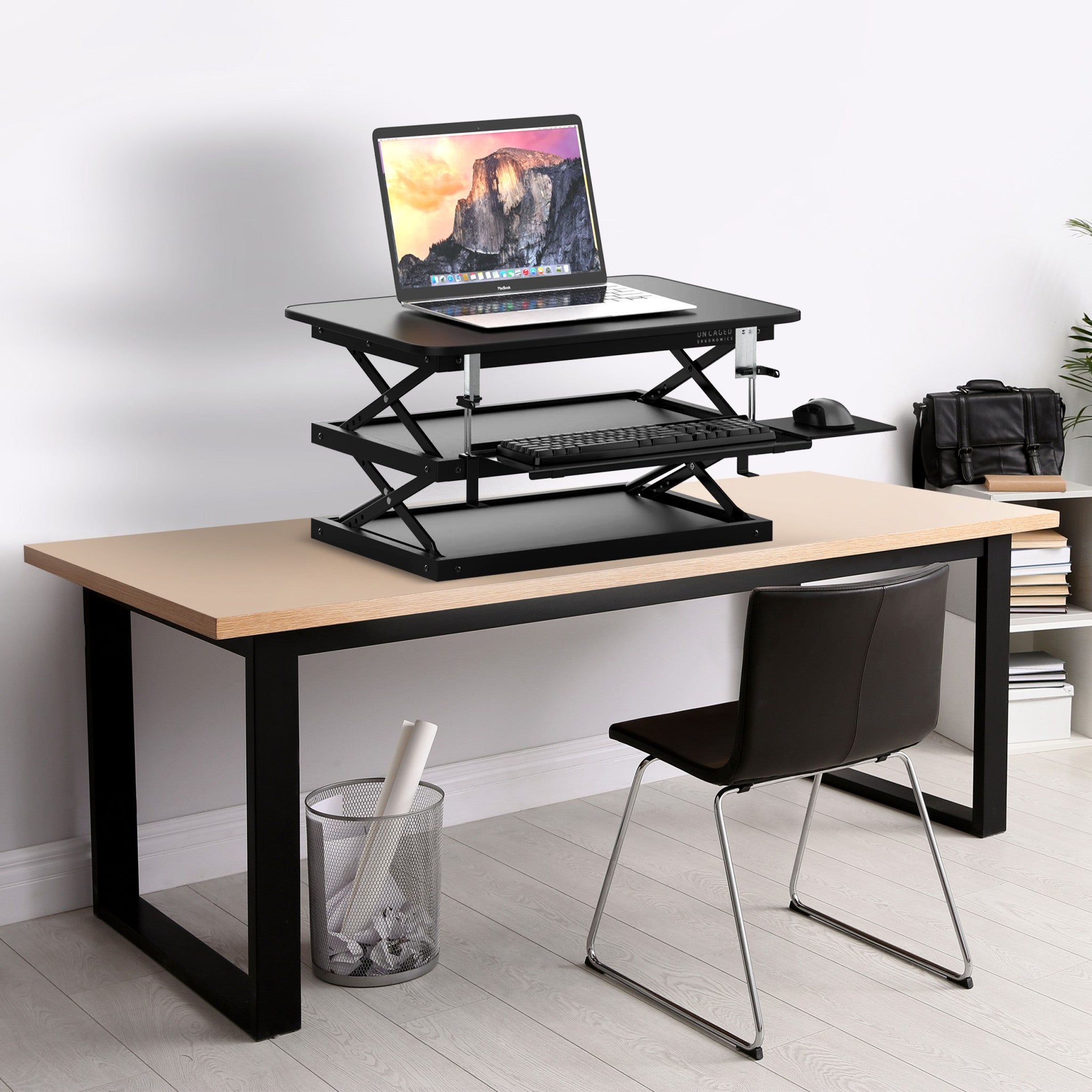 Black Adjustable Tall Standing Desk Converter and Riser - Thumbnail 3