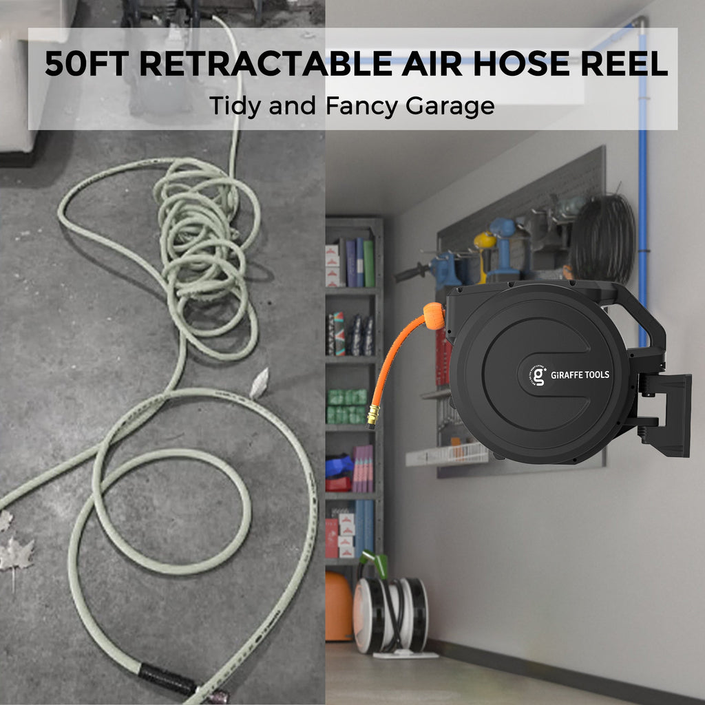 Giraffe Tools Retractable Air Hose Reel-PP Housing-3/8in-50ft SpadezStore