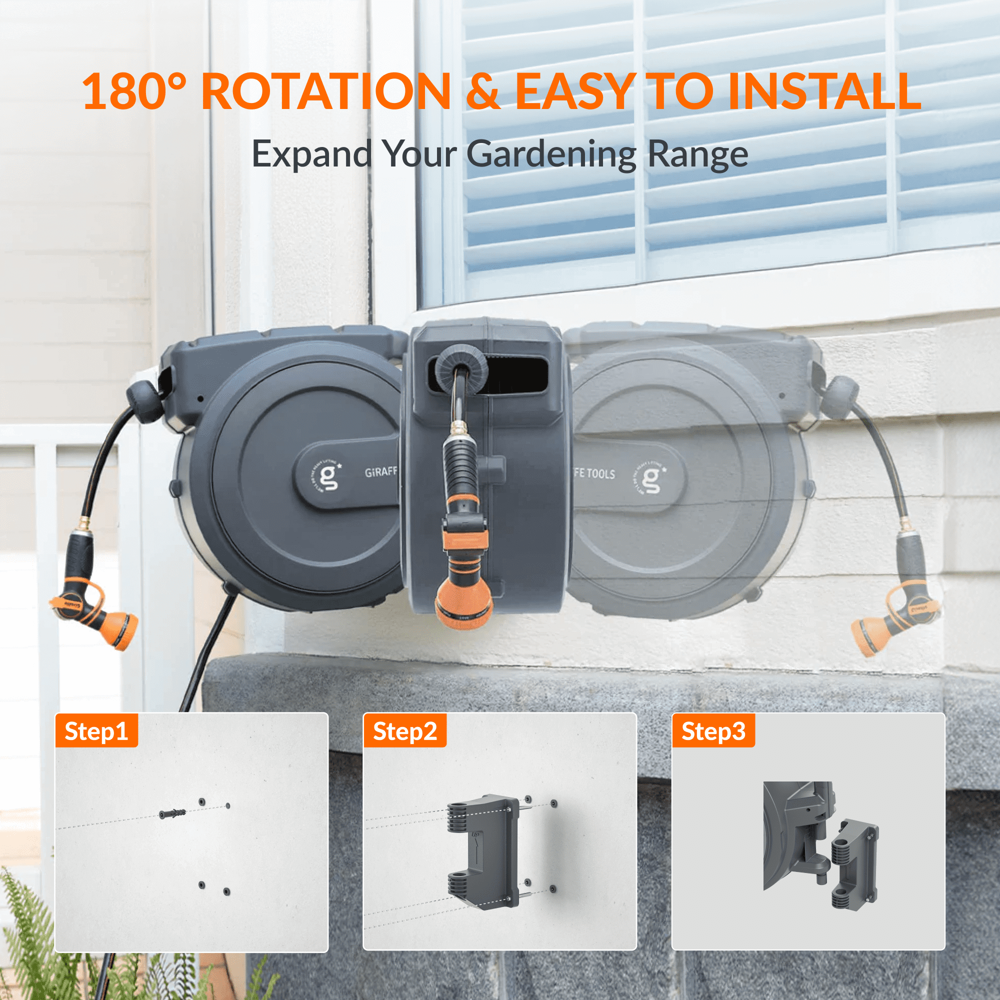 Giraffe Tools Retractable Garden Hose Reel-5/8 in-115ft SpadezStore