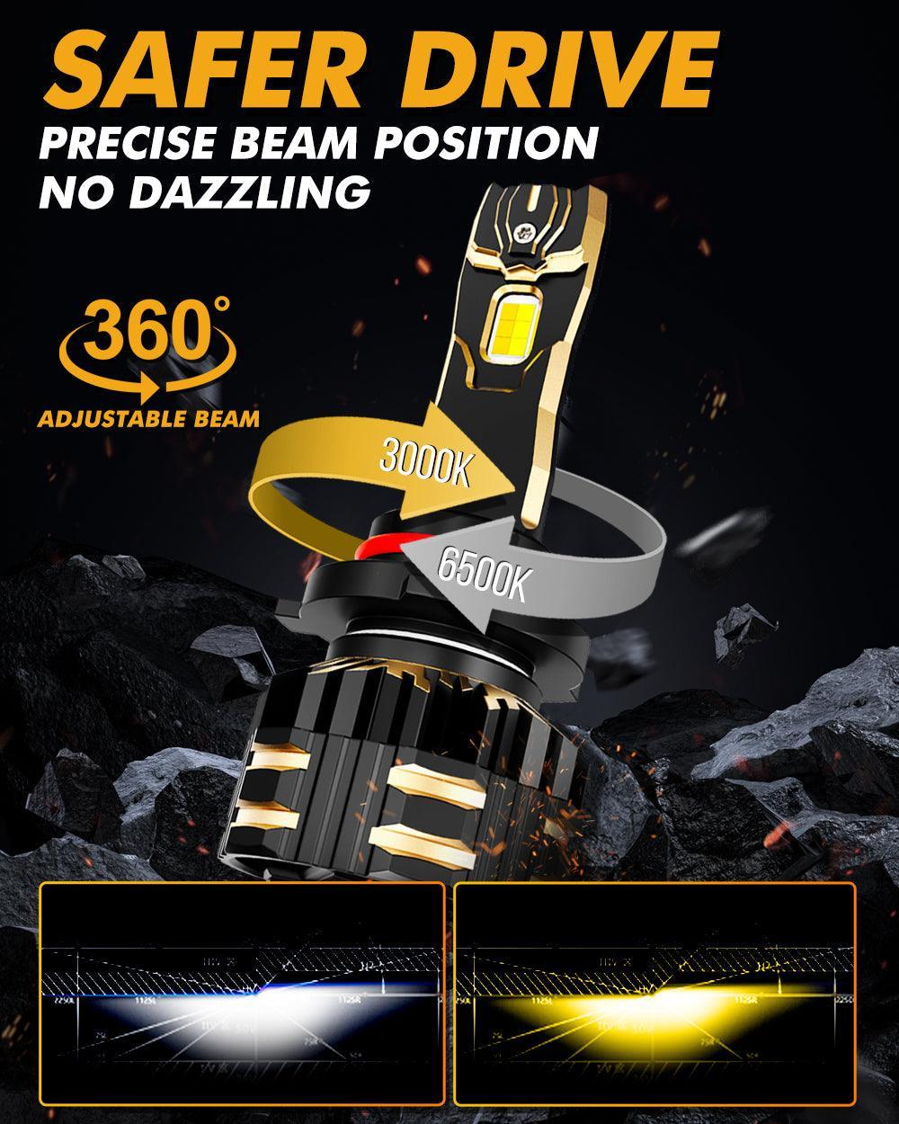 Auxbeam High Power & Brightness GX Bi-Color Series 25000LM 110W LED Headlight Bulbs Dual Color Switchback SpadezStore
