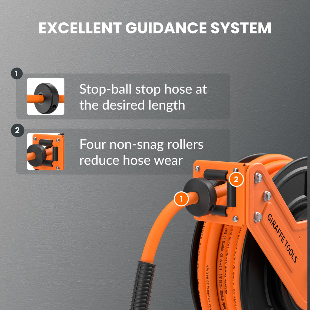 Giraffe Tools Retractable Air Hose Reel-Alloy Steel Reel-3/8in 25ft-50ft SpadezStore
