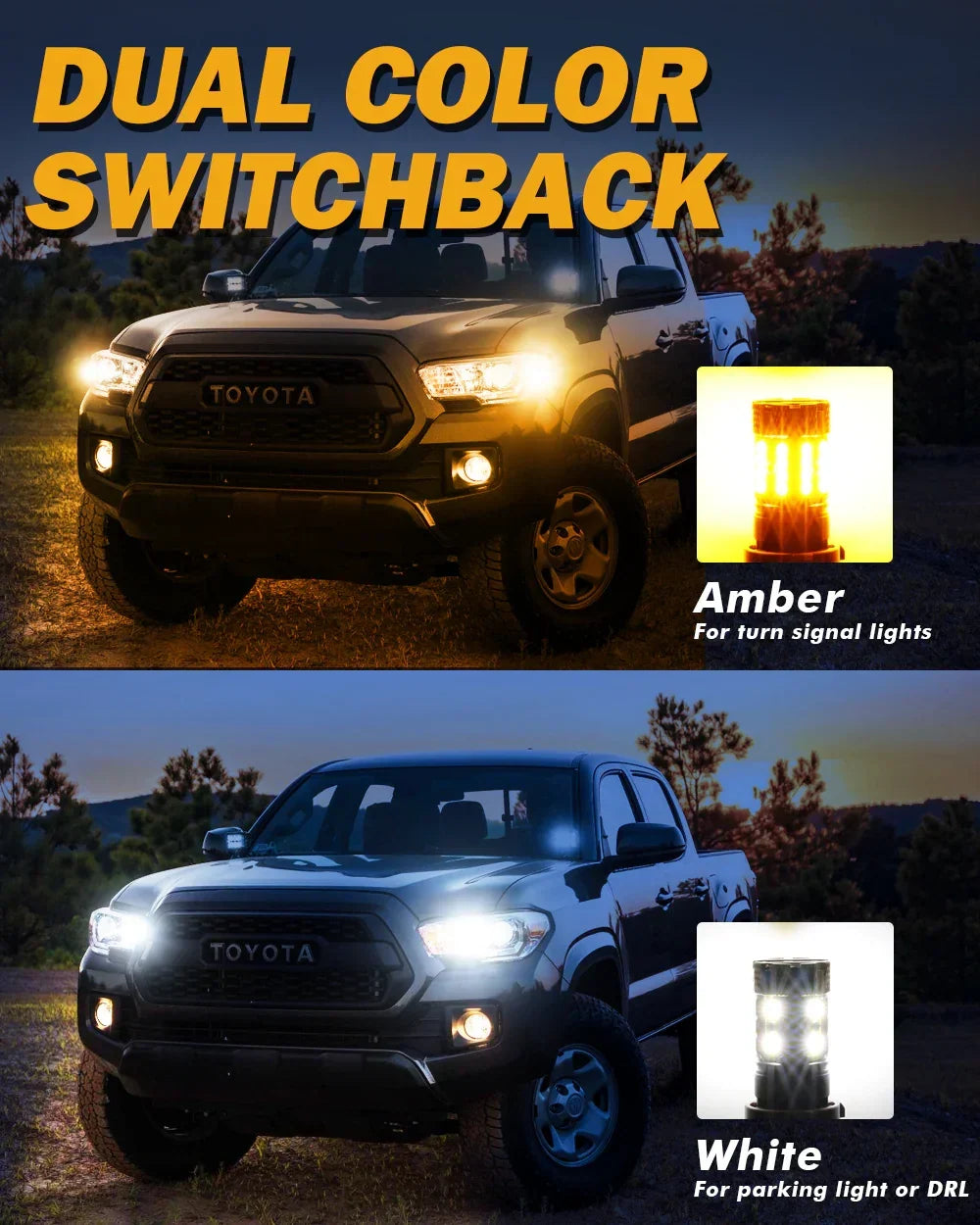 Auxbeam 3157 US-CK LED Front Turn Signal & DRL Light Bulbs 50W 4000LM CAN-Bus Error Free Dual Color Switchback White & Amber B21-PRO Series | 2 Bulbs