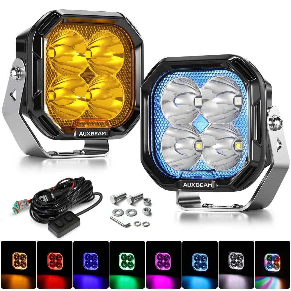 Auxbeam Color Play Series 3 Inch 116W RGB LED Pod Lights Combo Off Road Lights With 8 Backlight Options