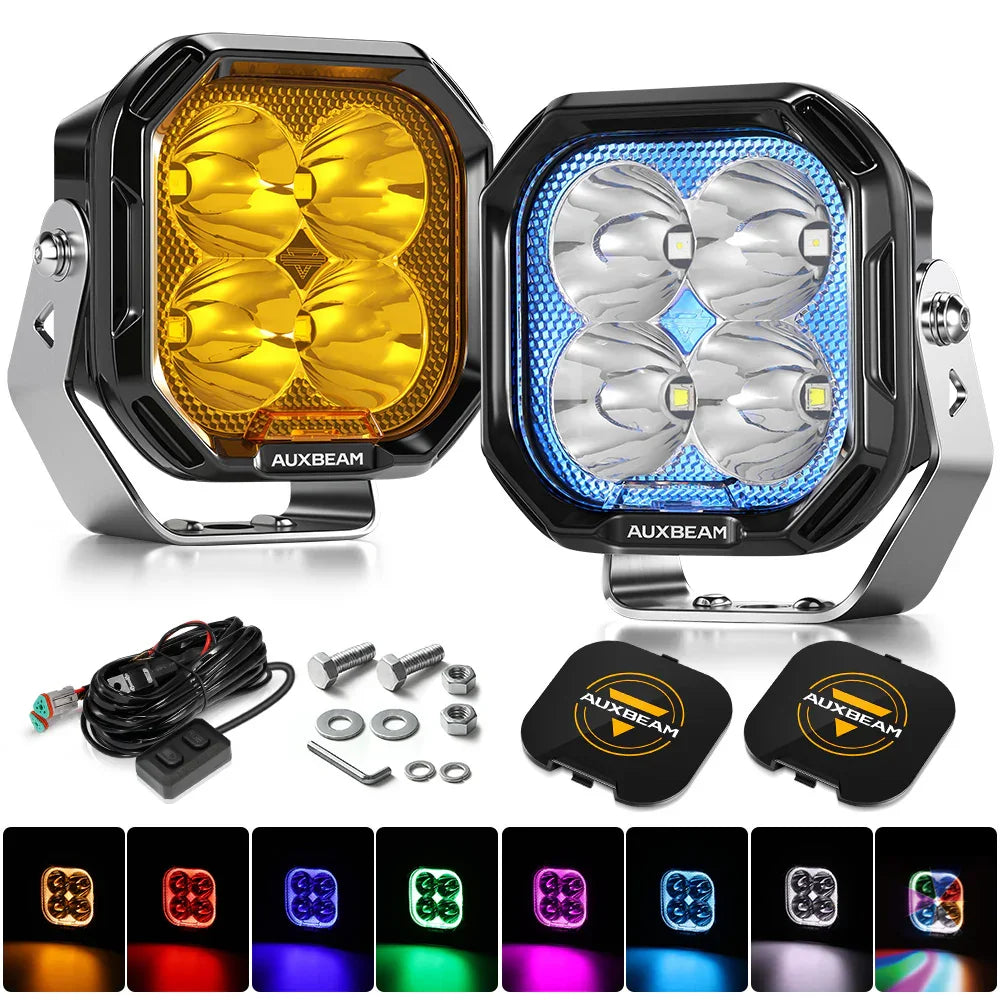 Auxbeam Color Play Series 3 Inch 116W RGB LED Pod Lights Combo Off Road Lights With 8 Backlight Options