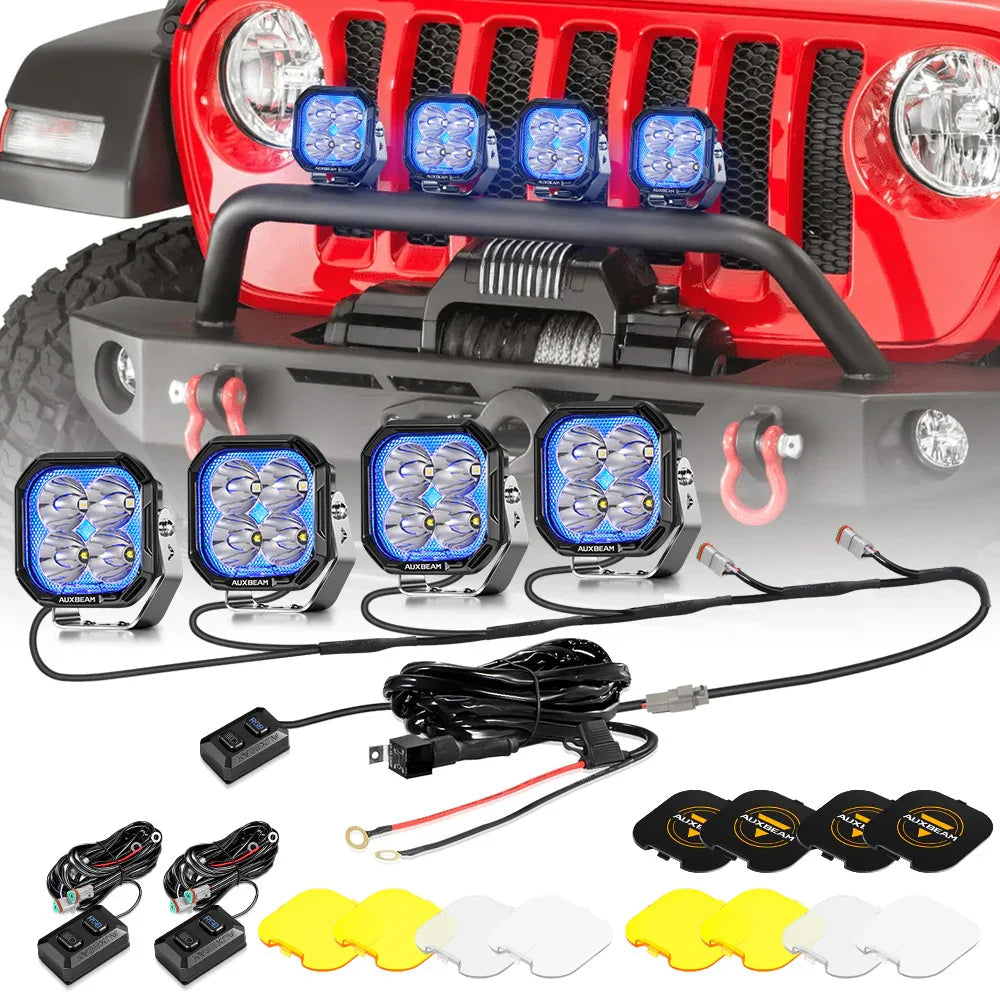 Auxbeam Color Play Series 3 Inch 116W RGB LED Pod Lights Combo Off Road Lights With 8 Backlight Options