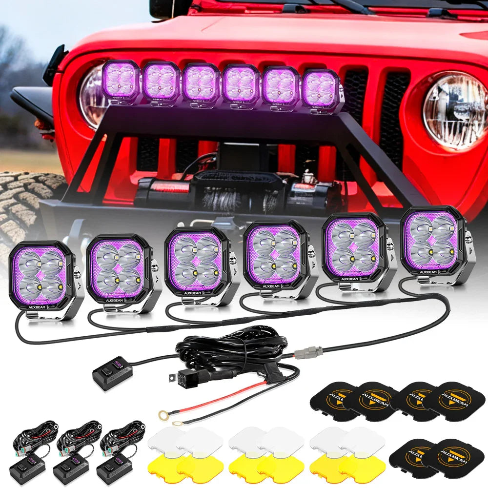 Auxbeam Color Play Series 3 Inch 116W RGB LED Pod Lights Combo Off Road Lights With 8 Backlight Options