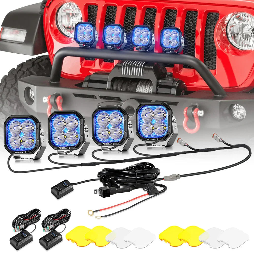 Auxbeam Color Play Series 3 Inch 116W RGB LED Pod Lights Combo Off Road Lights With 8 Backlight Options