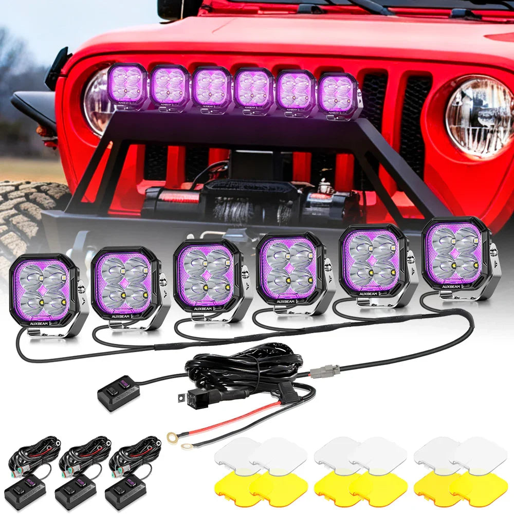 Auxbeam Color Play Series 3 Inch 116W RGB LED Pod Lights Combo Off Road Lights With 8 Backlight Options