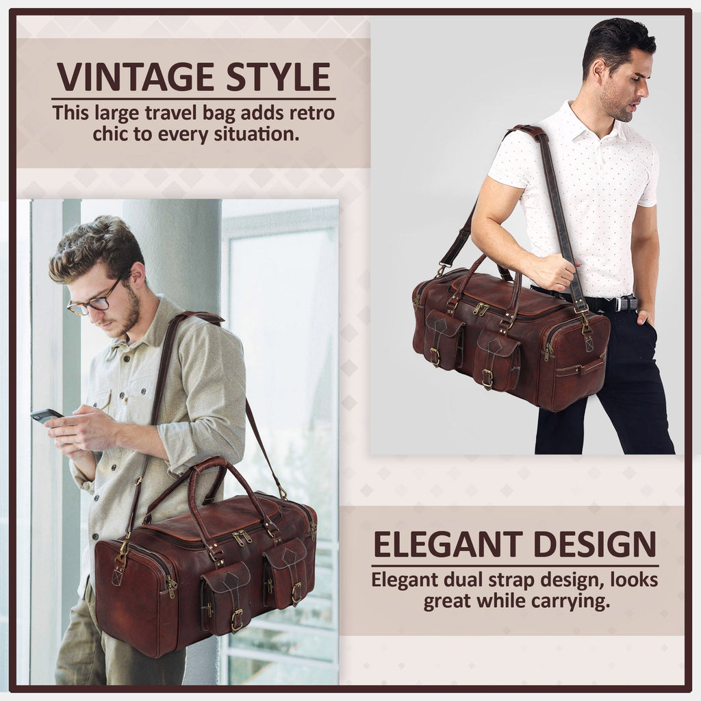 Classy Leather Bags Vintage Dark Brown Traveller Duffle Bag SpadezStore