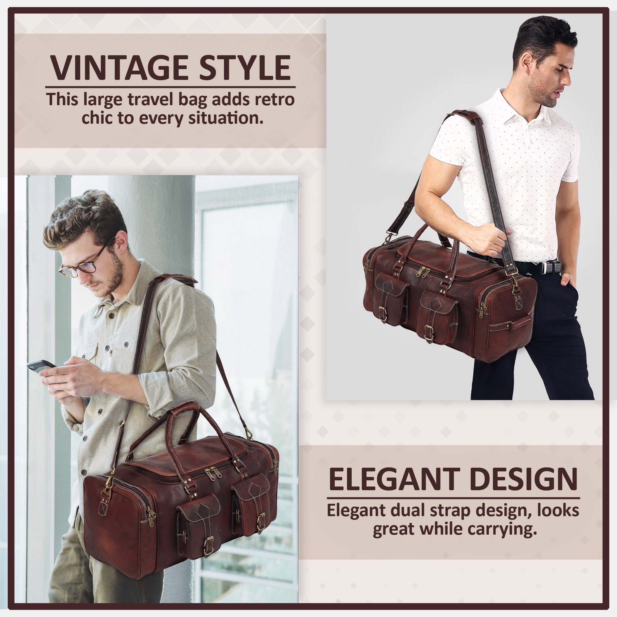 Classy Leather Bags Vintage Dark Brown Traveller Duffle Bag SpadezStore