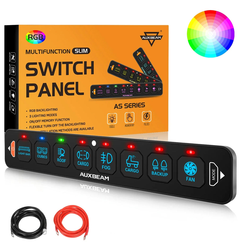 Auxbeam AS Series 4/6/8 Gang RGB Slim Switch Panel with APP & Remote Control, Toggle/ Momentary/ Pulsed Mode Supported One-Sided Outlet SpadezStore