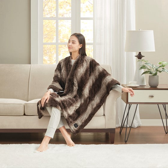 Beautyrest Zuri Faux Fur Heated Wrap with Built-in Controller SpadezStore