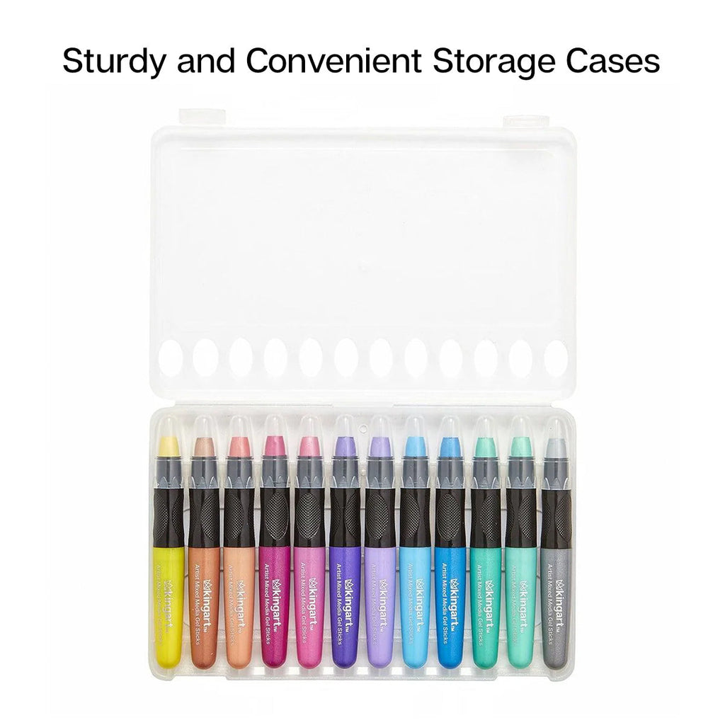KINGART Mixed Media Gel Stick Crayons - 12 Metallic Colors