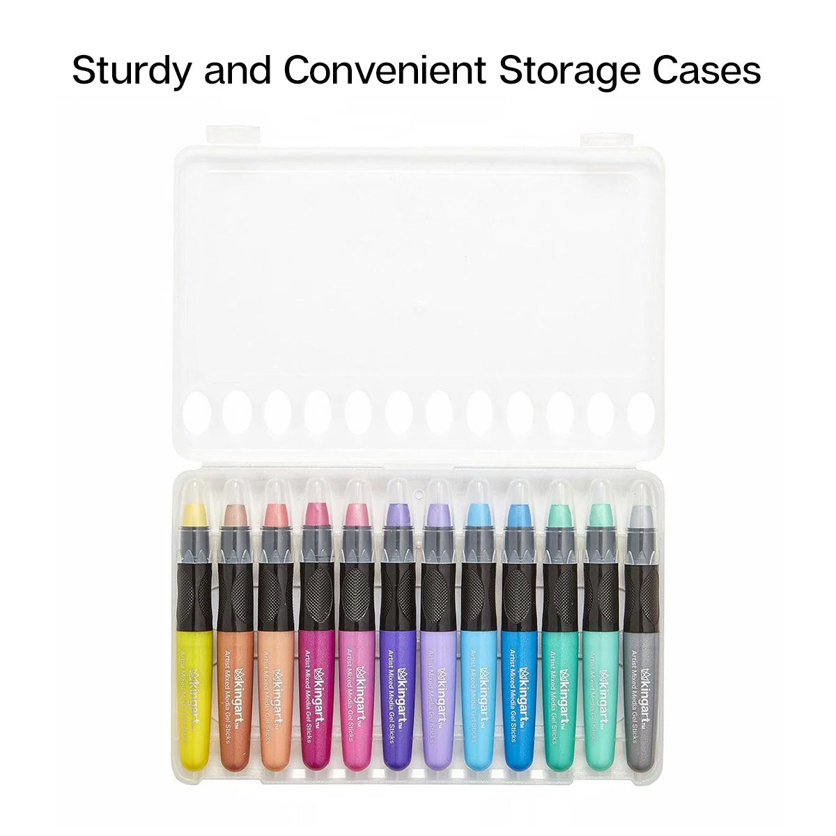 KINGART Mixed Media Gel Stick Crayons - 12 Metallic Colors