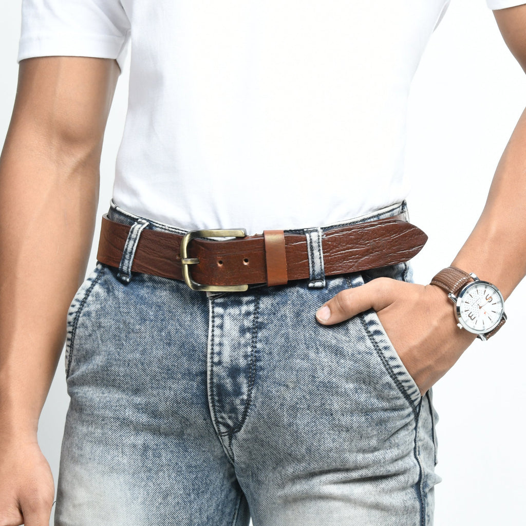 Classy Leather Bags Vibrant Brown Pin Buckle Belt SpadezStore