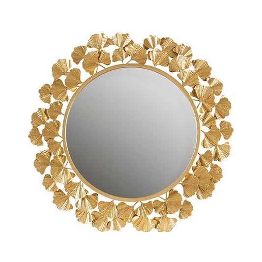 Martha Stewart Eden Gold Gingko Leaf Round Wall Mirror 30.5" SpadezStore