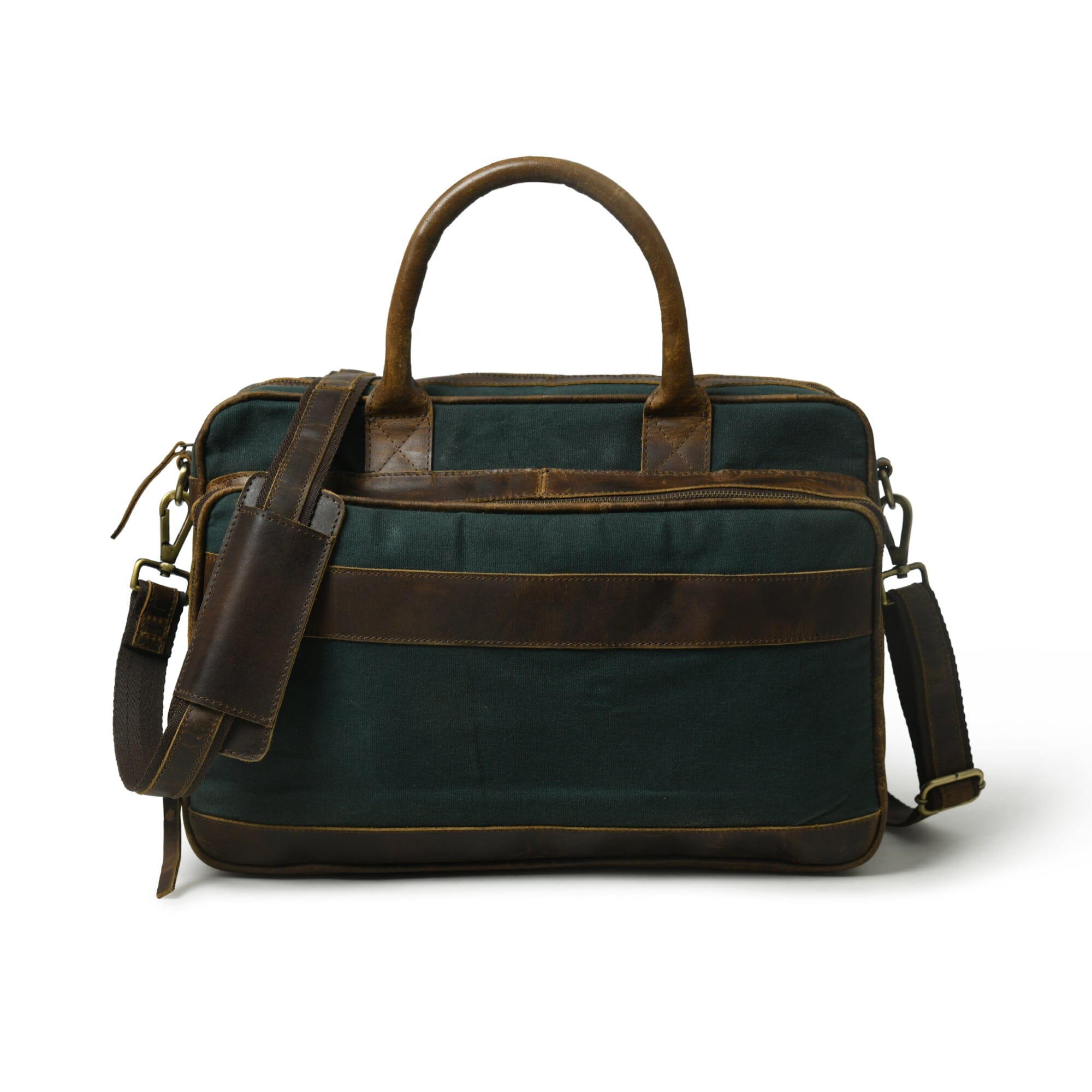 Classy Leather Bags Canvas Green Briefcase