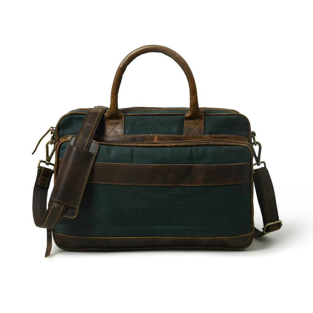 Classy Leather Bags Canvas Green Briefcase SpadezStore