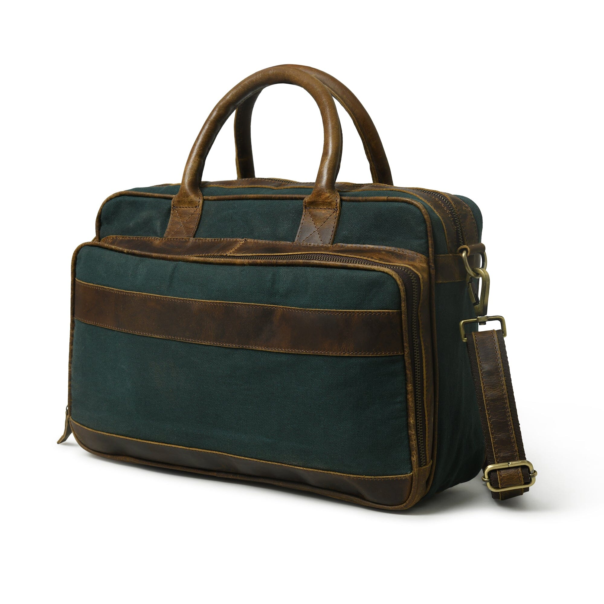 Classy Leather Bags Canvas Green Briefcase - Thumbnail 3