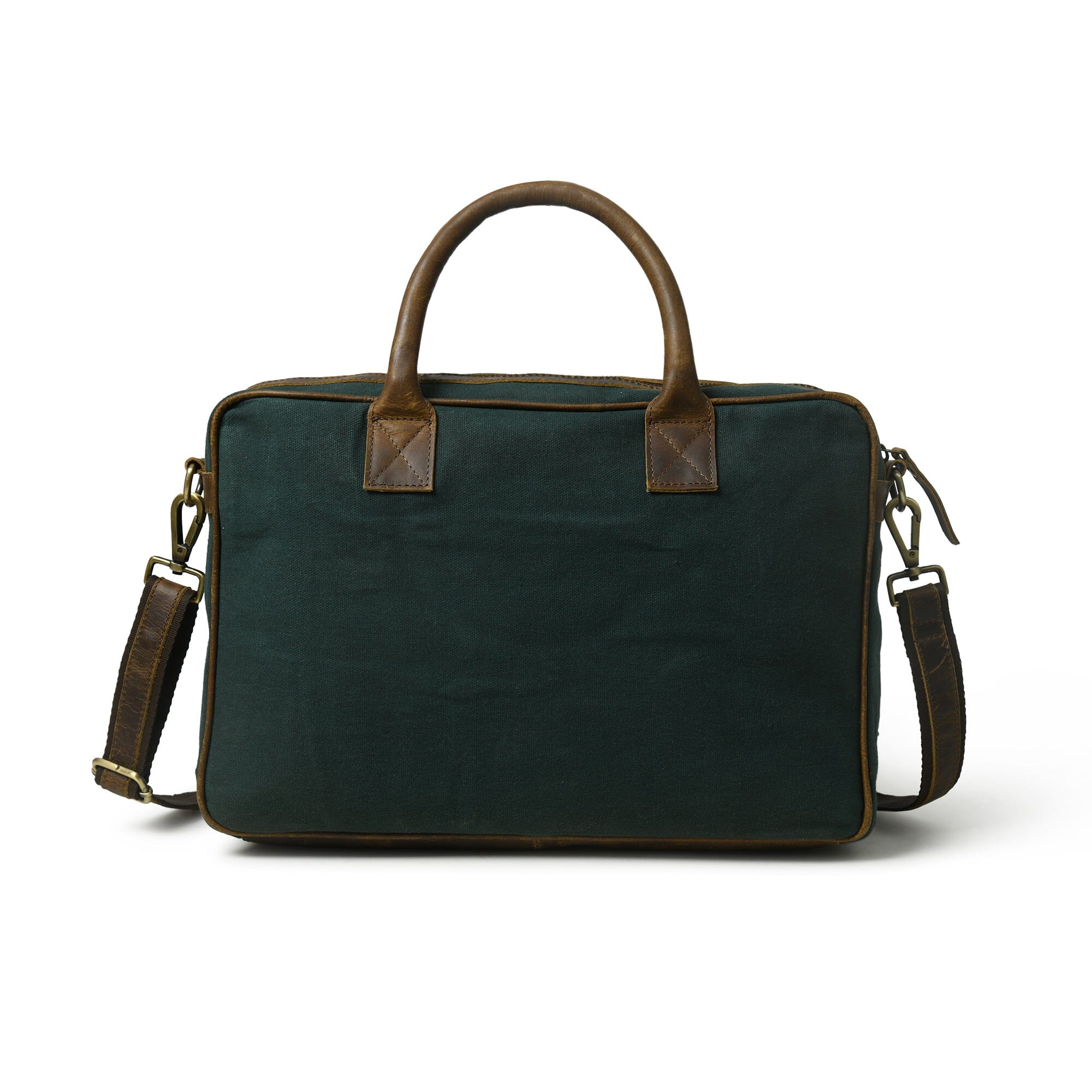 Classy Leather Bags Canvas Green Briefcase - Thumbnail 4