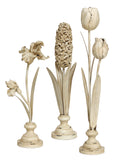 Distressed Ivory Floral Stem Sculpture Set of 3 SpadezStore