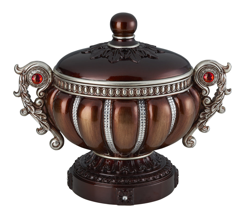 13" Bronze Red And Silver Resin Floral Scroll Jewelry Box With Metal Accents