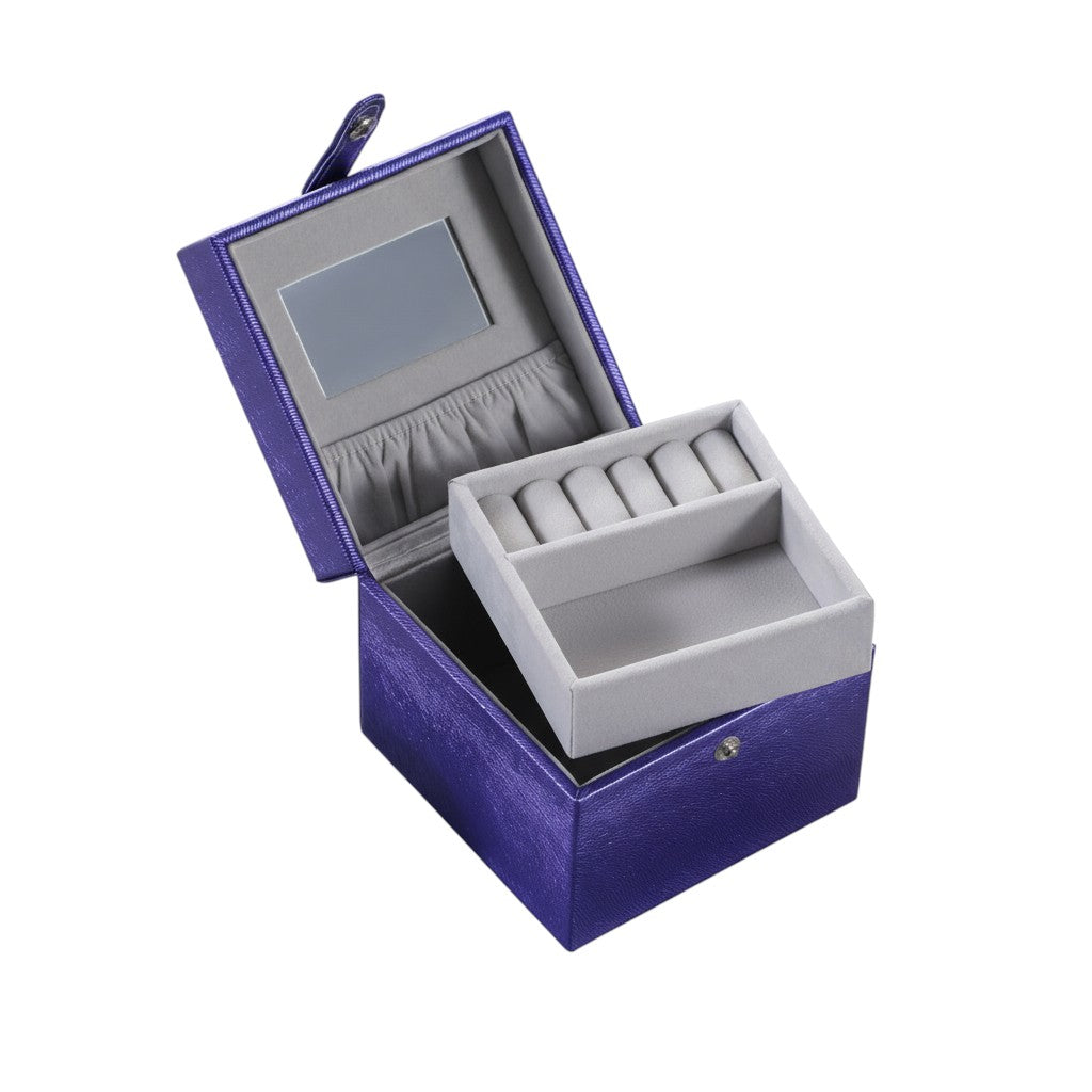 4" Azure Faux Leather Five Section Jewelry Box Travel Case With Mirror