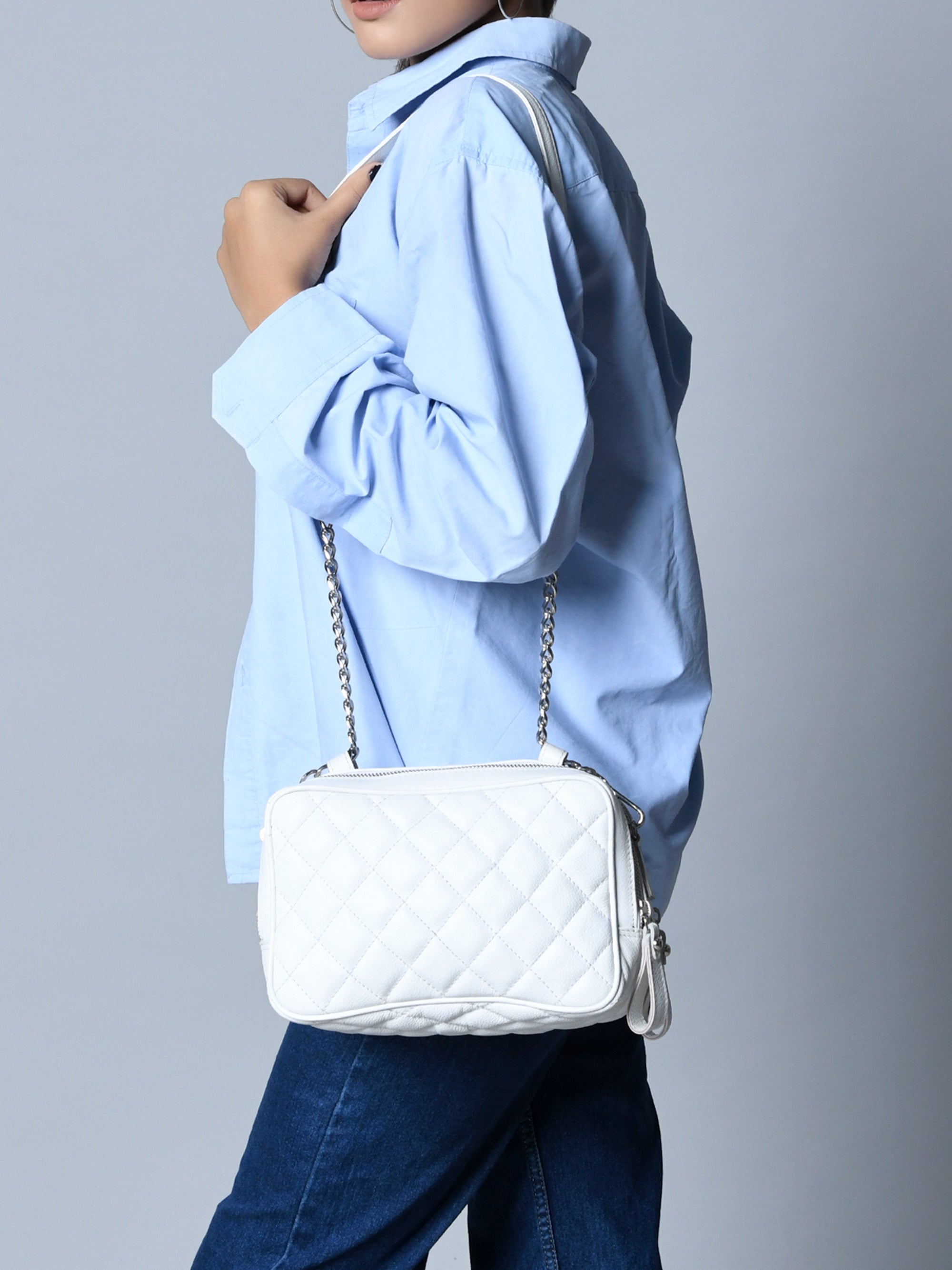 Classy Leather Bags Mini Quilted Crossbody Bag, White SpadezStore