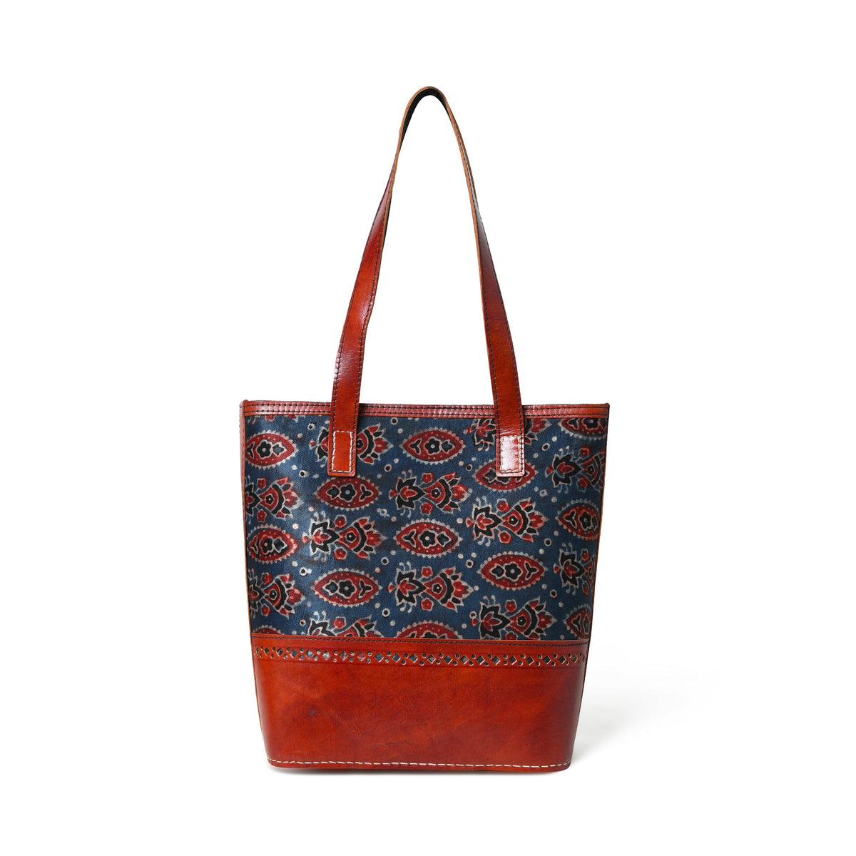 Classy Leather Bags Neela Ajrakh Leather Tote Bag