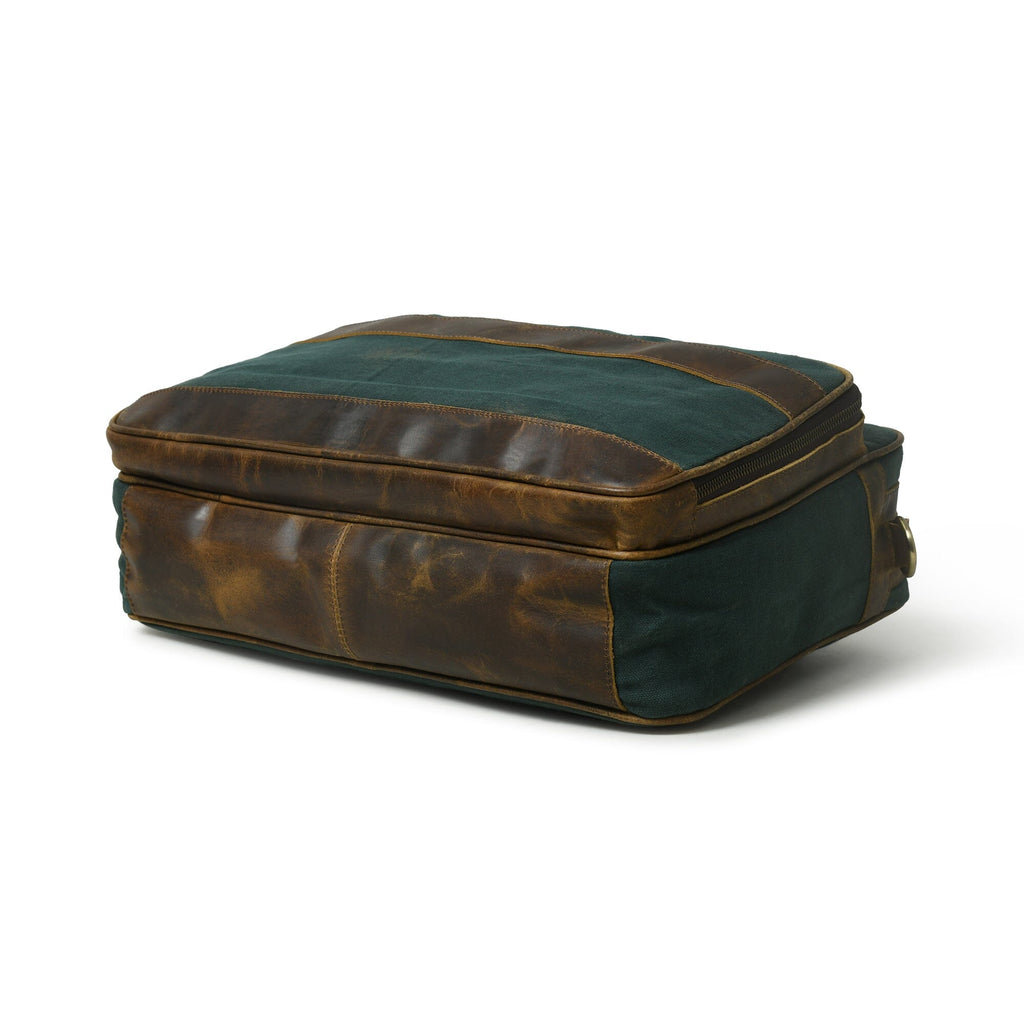 Classy Leather Bags Canvas Green Briefcase SpadezStore