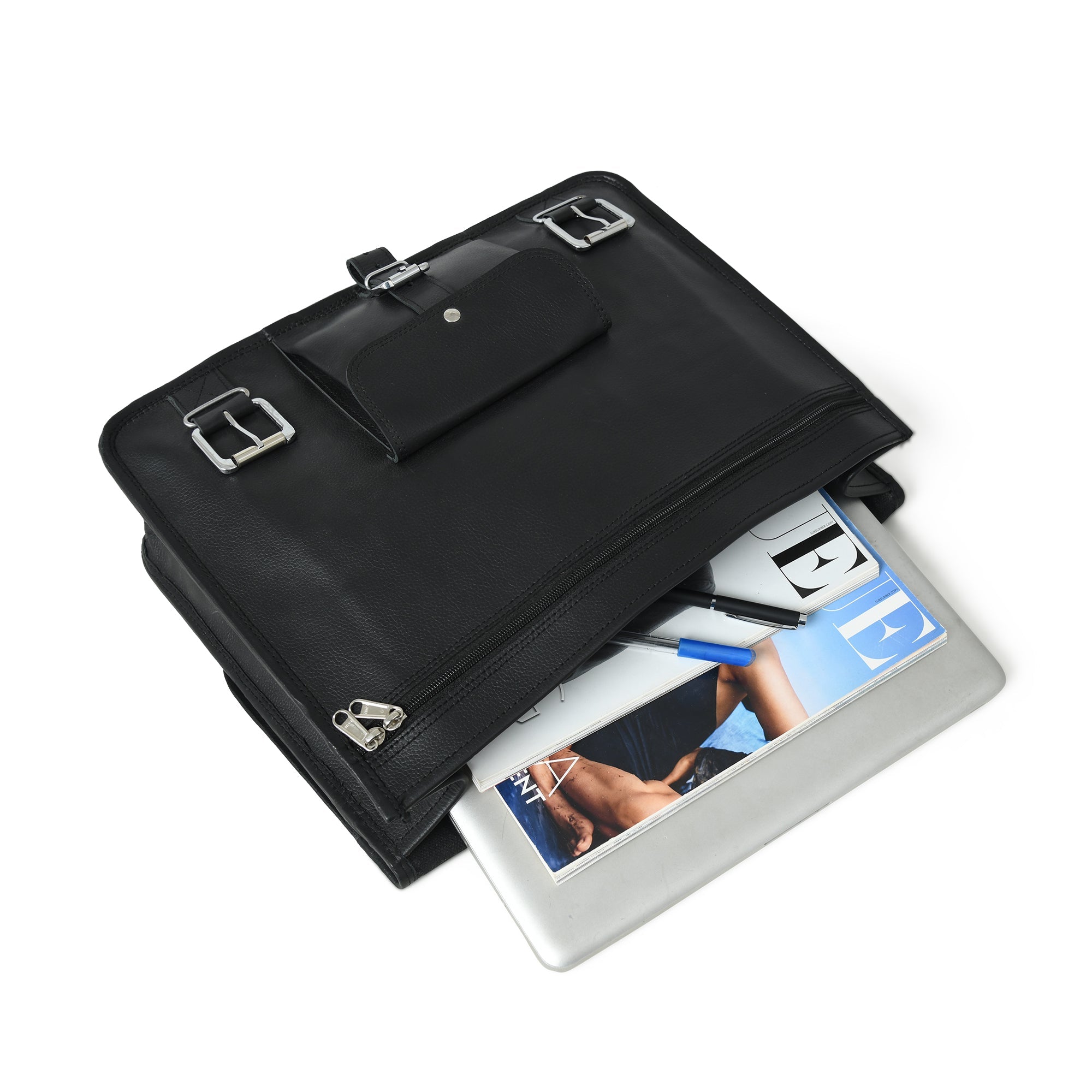 Classy Leather Bags Shadow Silver Black Messenger Bag - Thumbnail 4