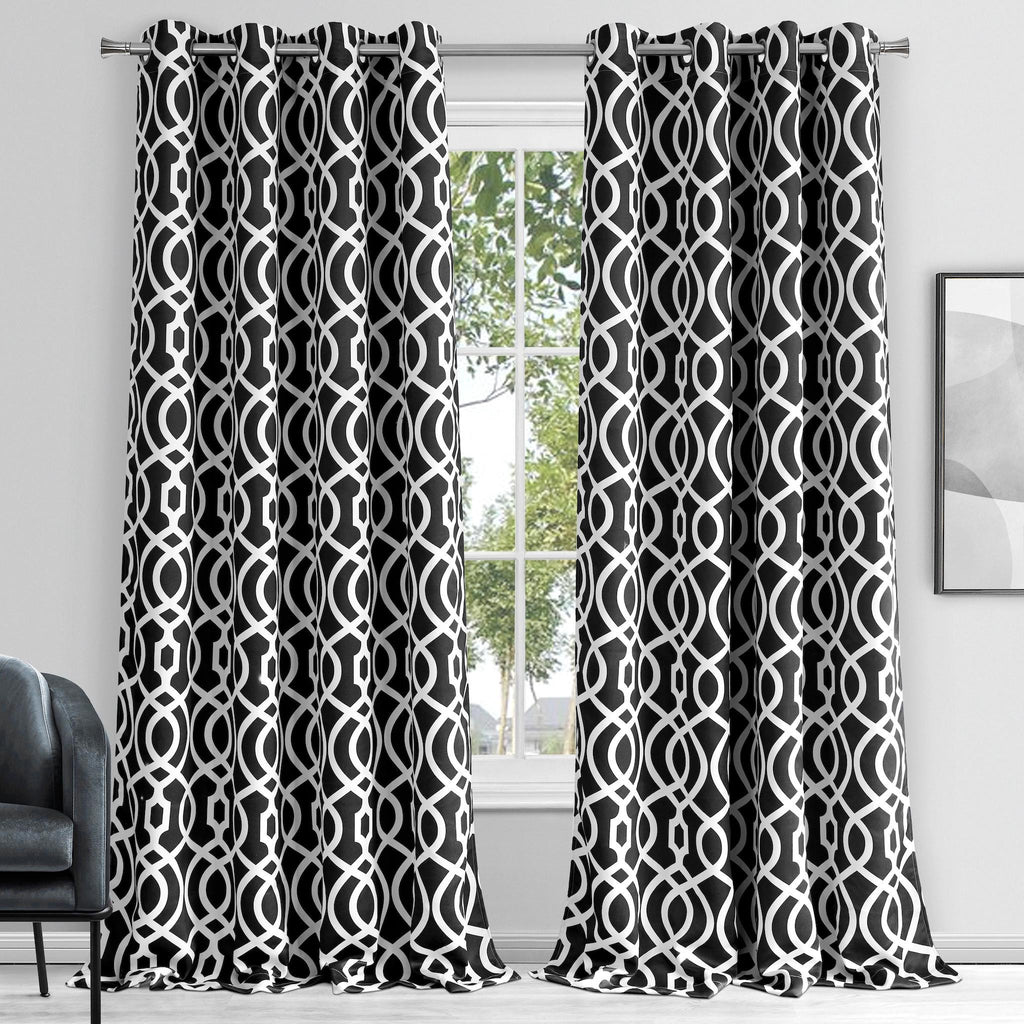 84" Jet Black Trellis Black Out Window Curtain Panel SpadezStore