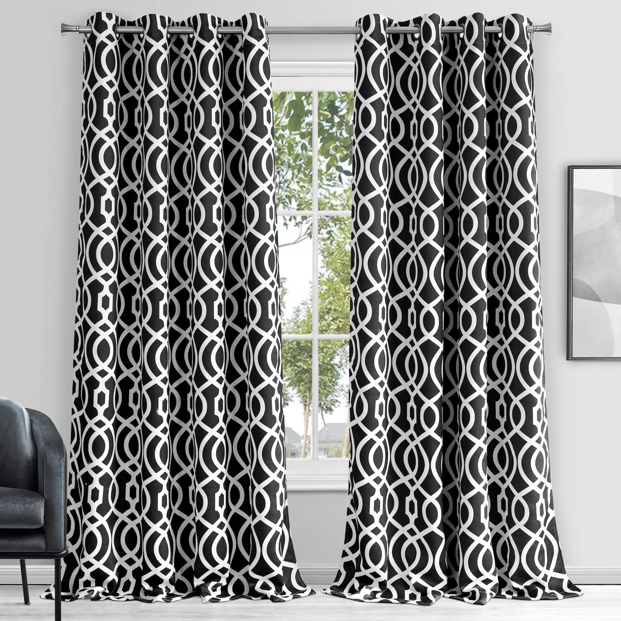 84" Jet Black Trellis Black Out Window Curtain Panel SpadezStore