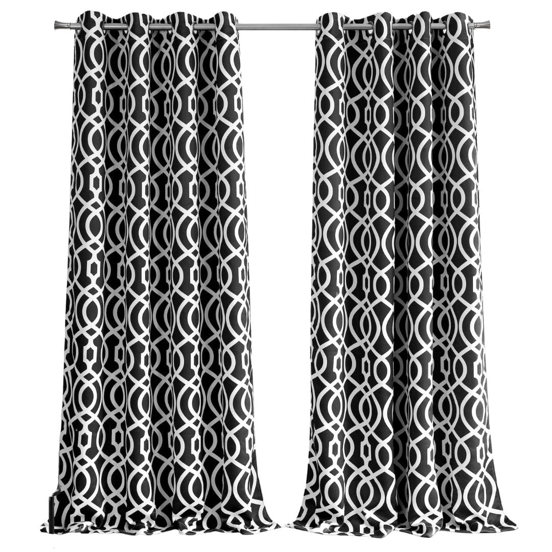 84" Jet Black Trellis Black Out Window Curtain Panel SpadezStore